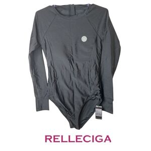 Relleciga Black Long Sleeve Rash Guard Swimsuit UV Protection